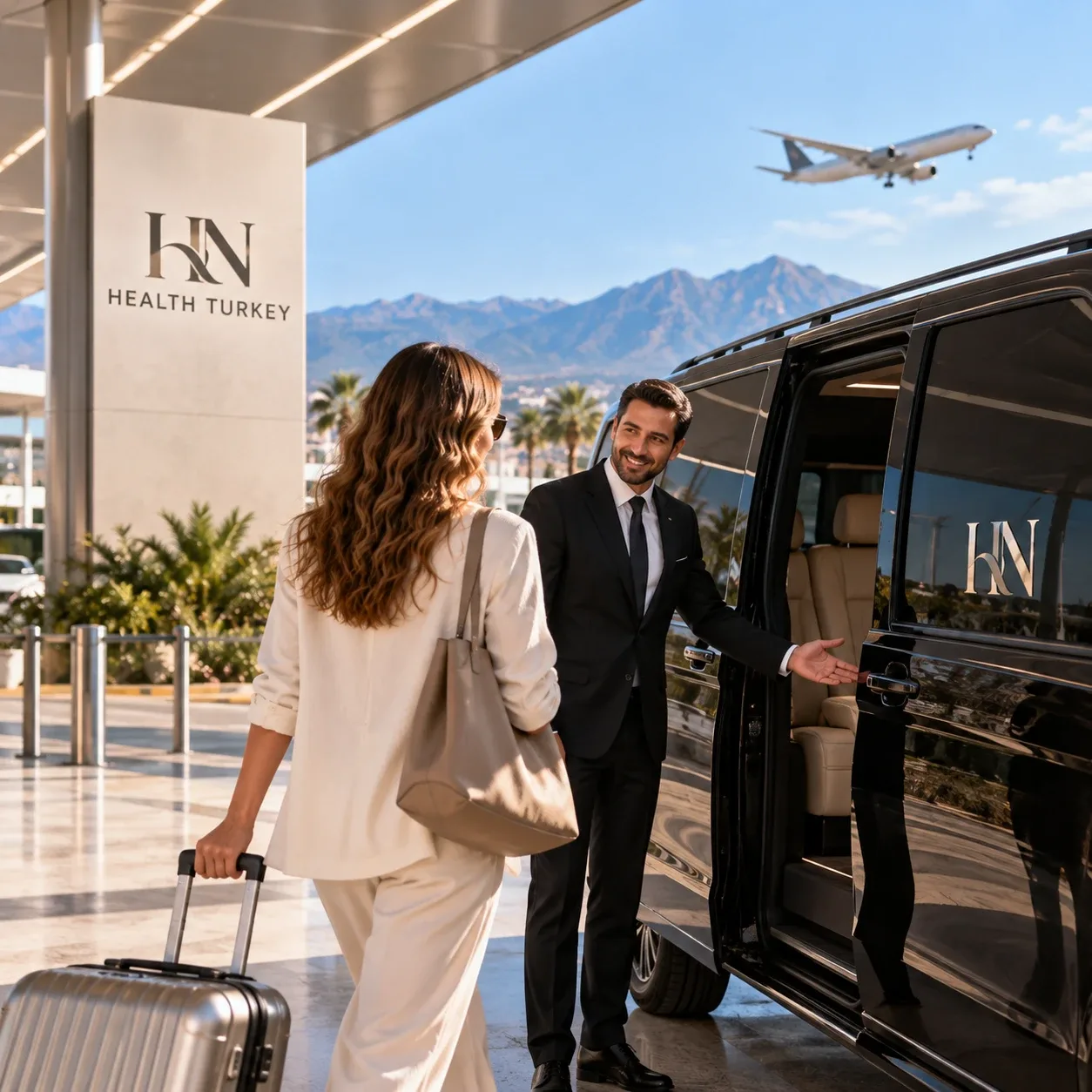A chauffeur welcoming an international patient at Antalya airport