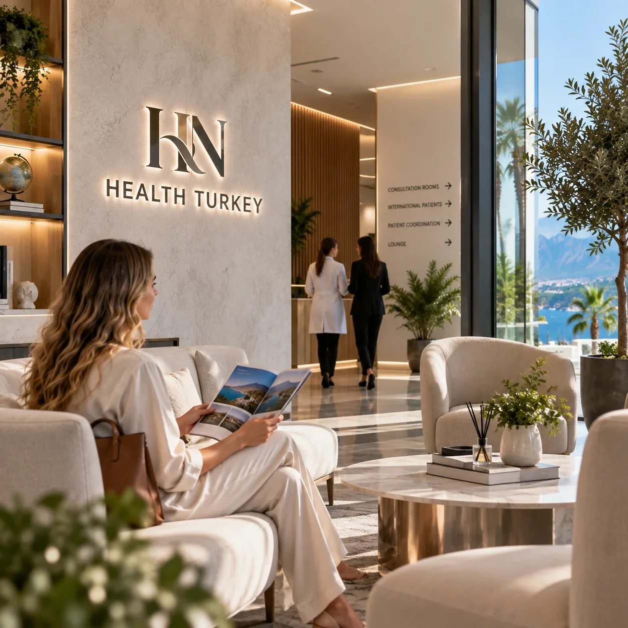 A calm patient lounge in the Antalya coordination office